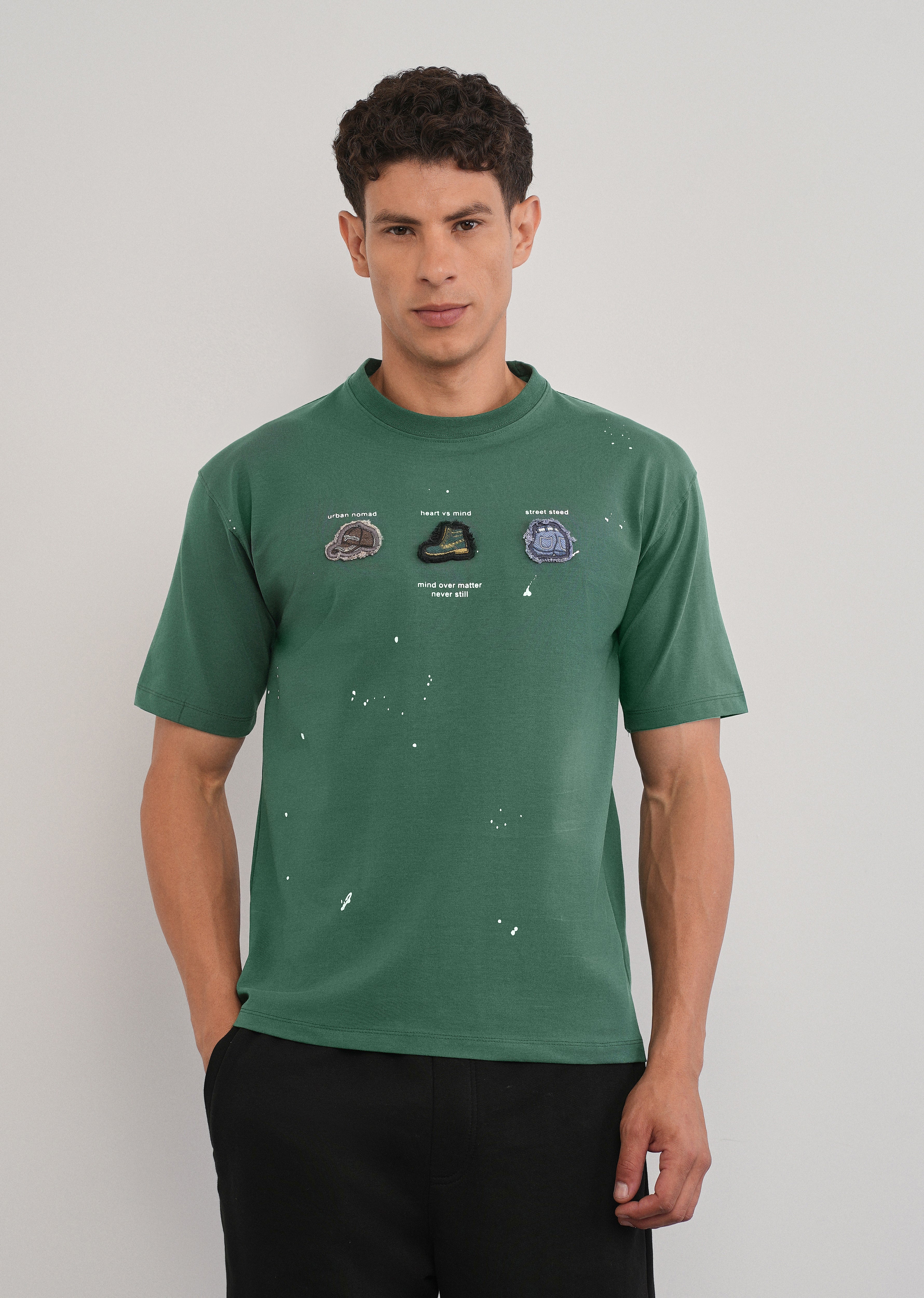 Green Applique Motif T-Shirt