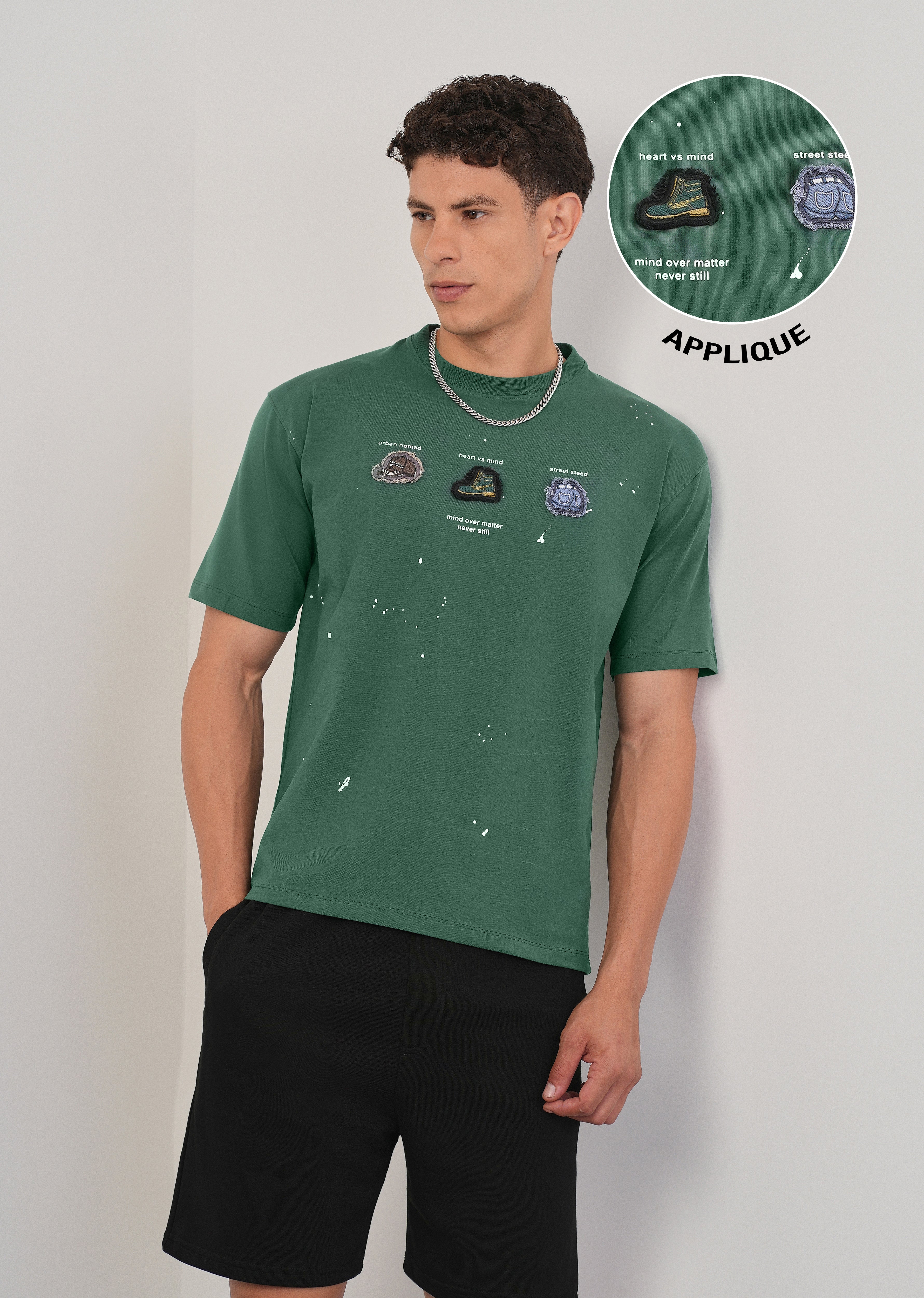 Green Applique Motif T-Shirt