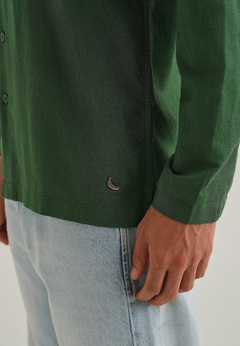 Green Hidden Sleeve Placket Cotton Linen Shirt