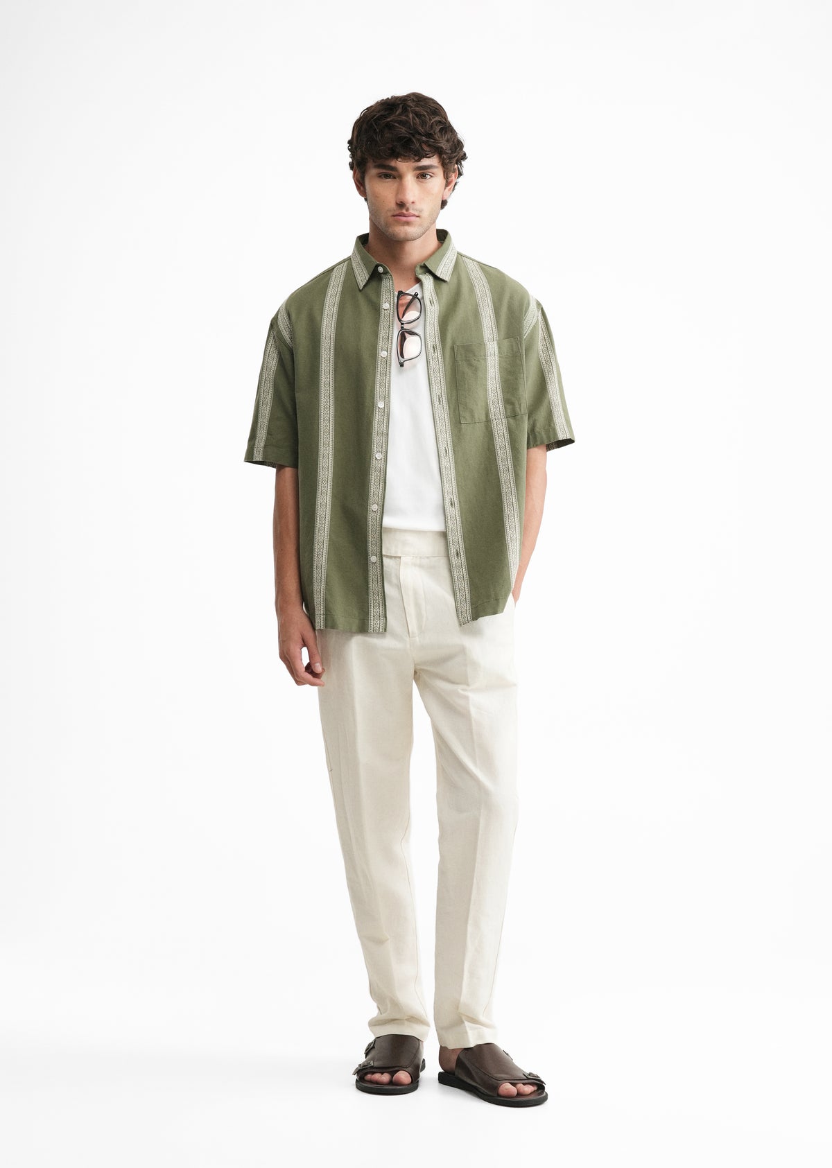 Green Jacquard Stripe Cotton Shirt