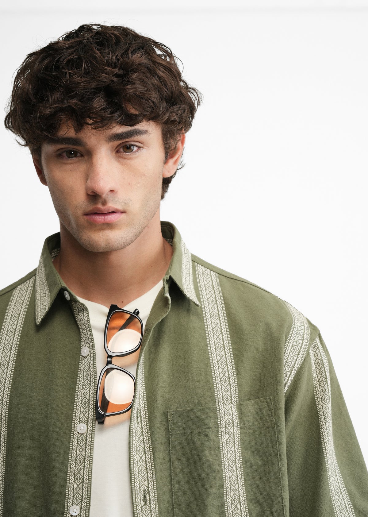 Green Jacquard Stripe Cotton Shirt