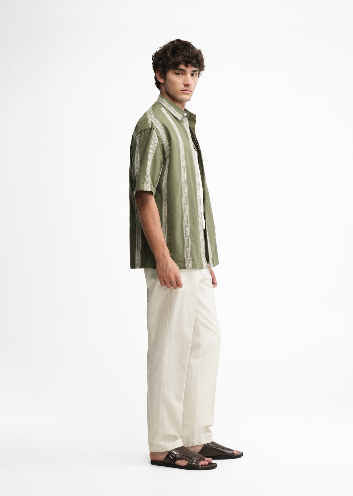 Green Jacquard Stripe Cotton Shirt