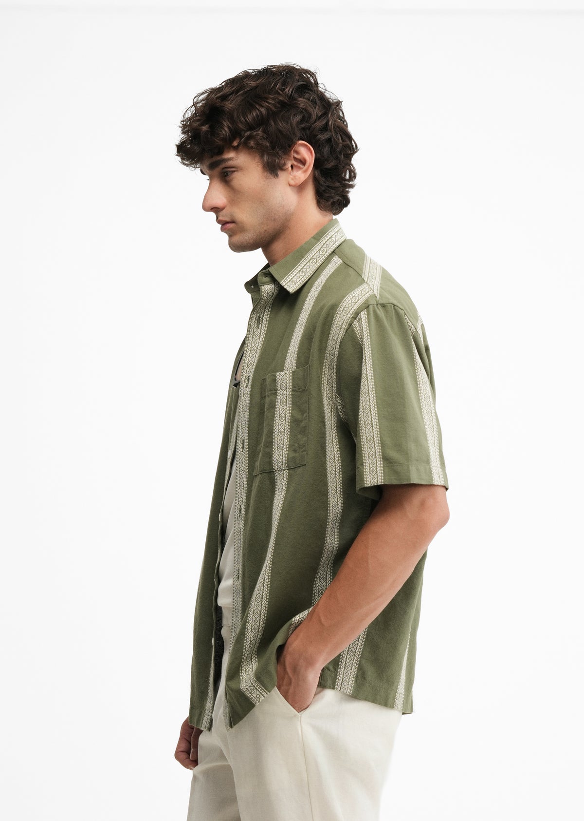 Green Jacquard Stripe Cotton Shirt