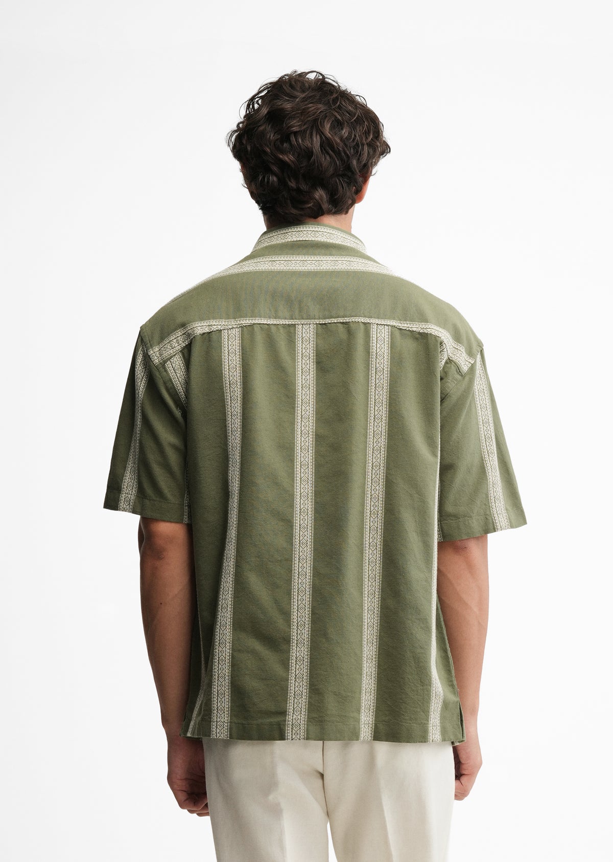 Green Jacquard Stripe Cotton Shirt