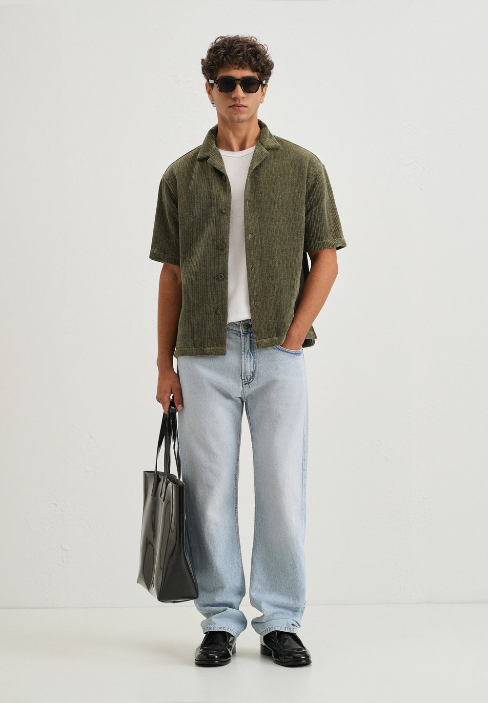 Green Suede Knit Cuban Collar Shirt
