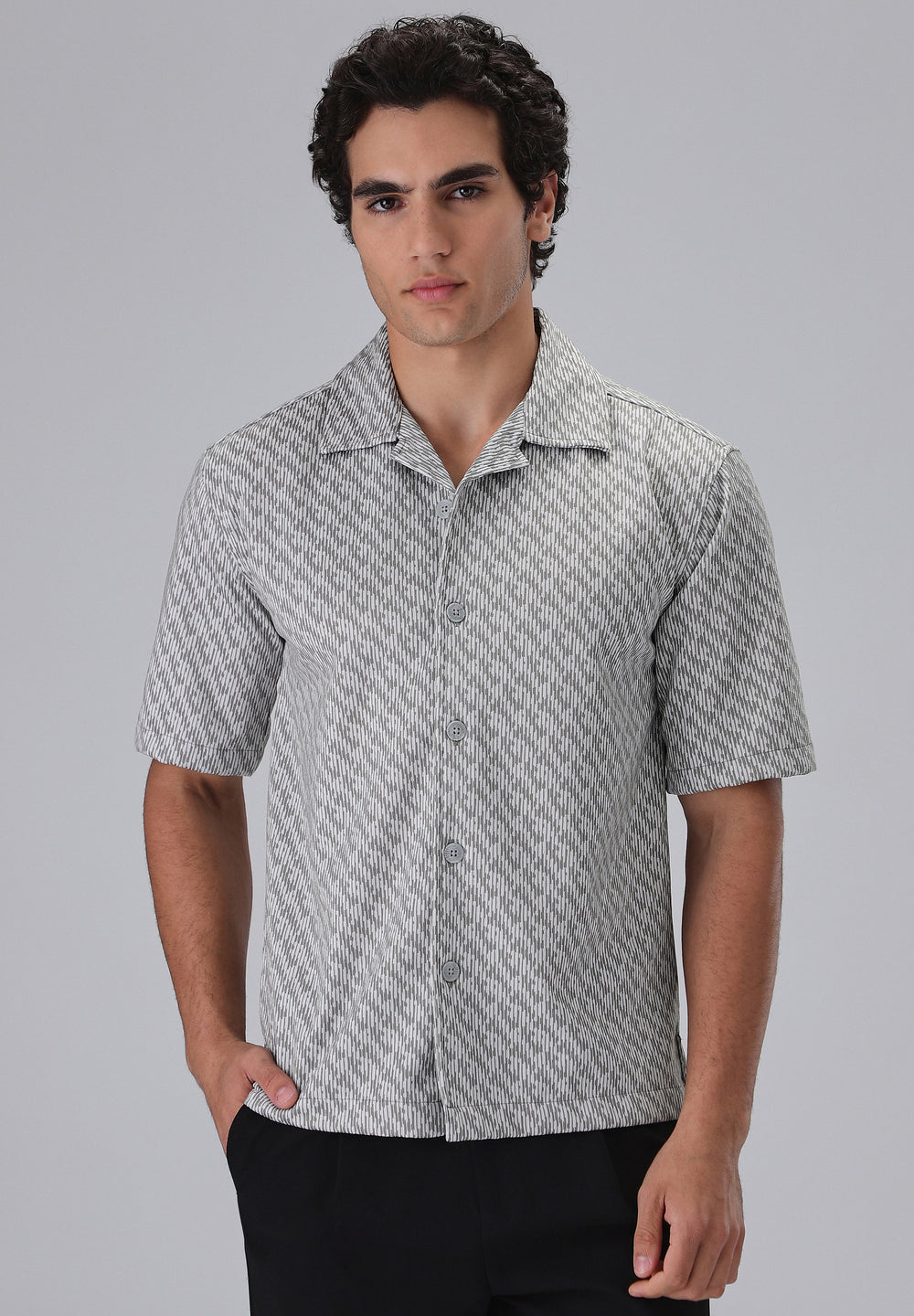 Green Knitted Half Sleeve Shirt