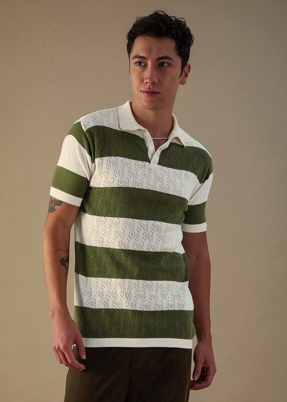 Green Knitted Polo T-shirt