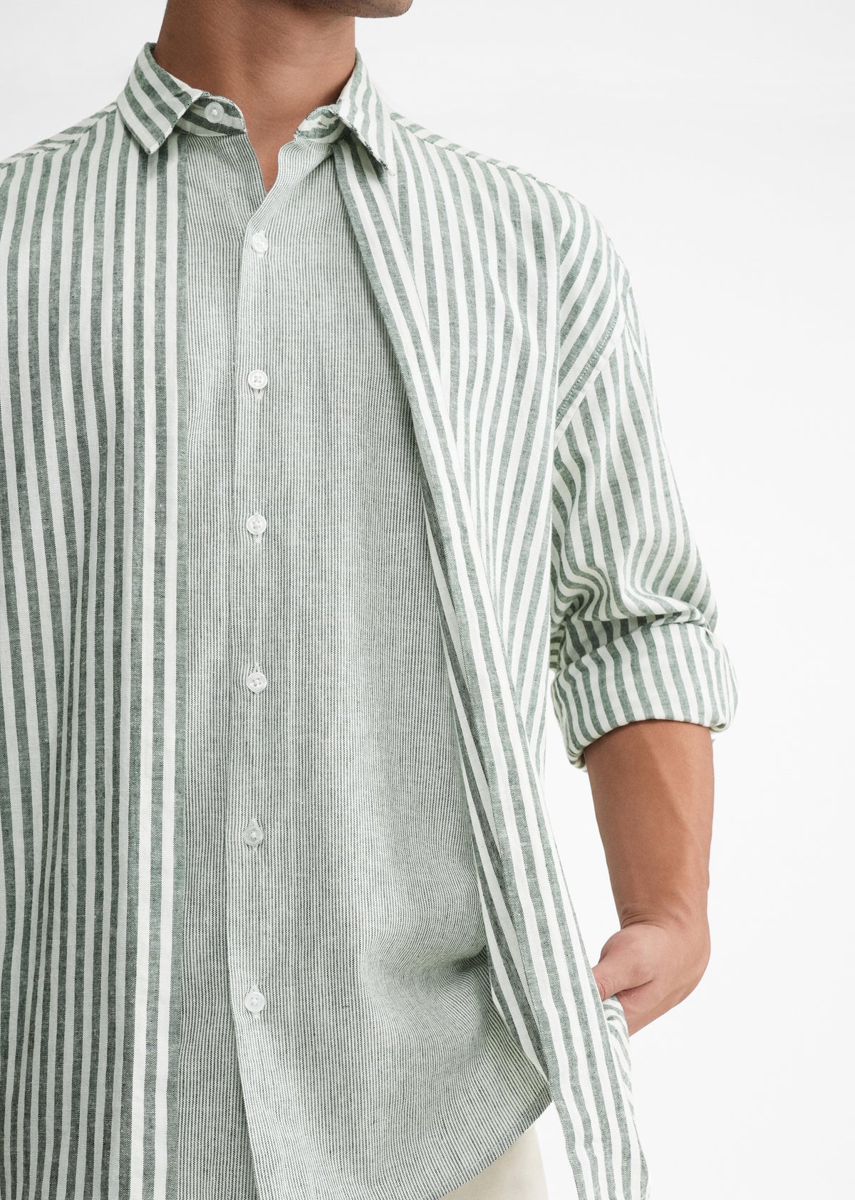 Mint Green Layered Look Stripe Shirt