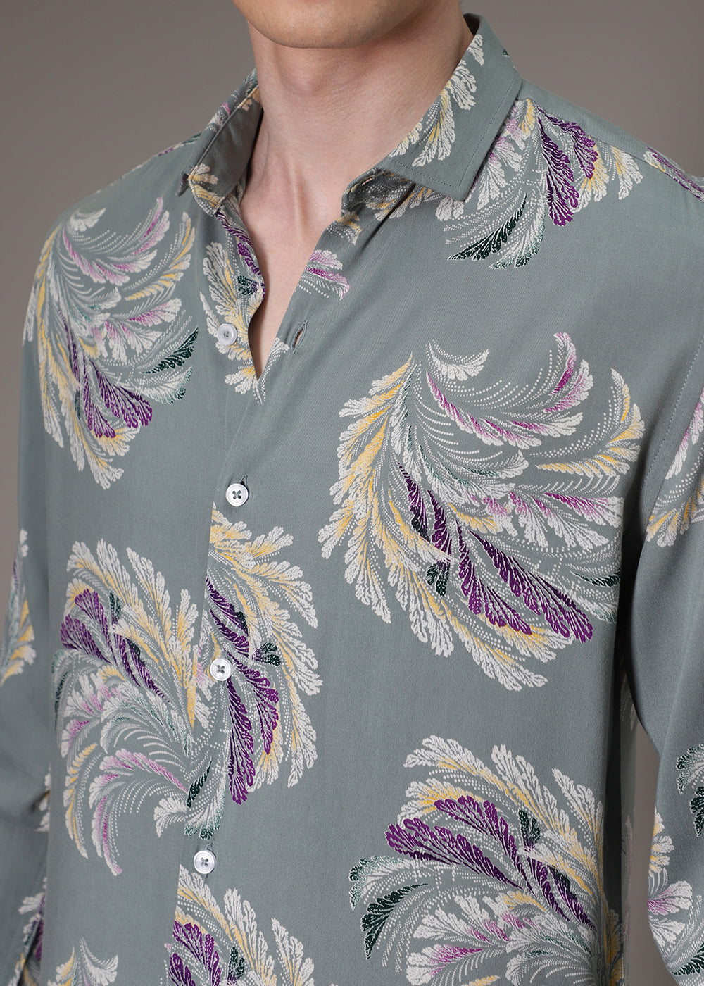 Green Leaf Abstract Feather Shirt