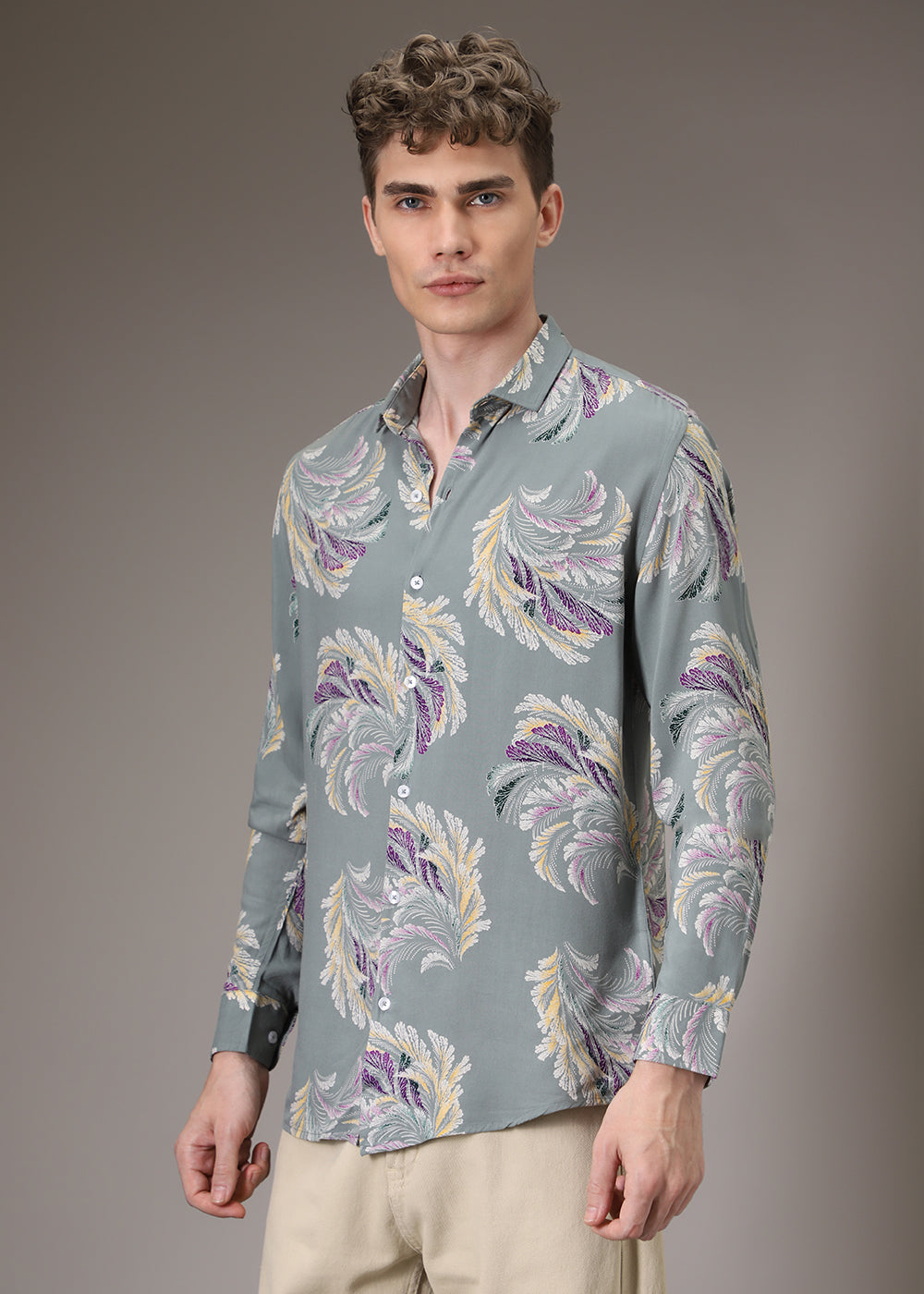 Green Leaf Abstract Feather Shirt