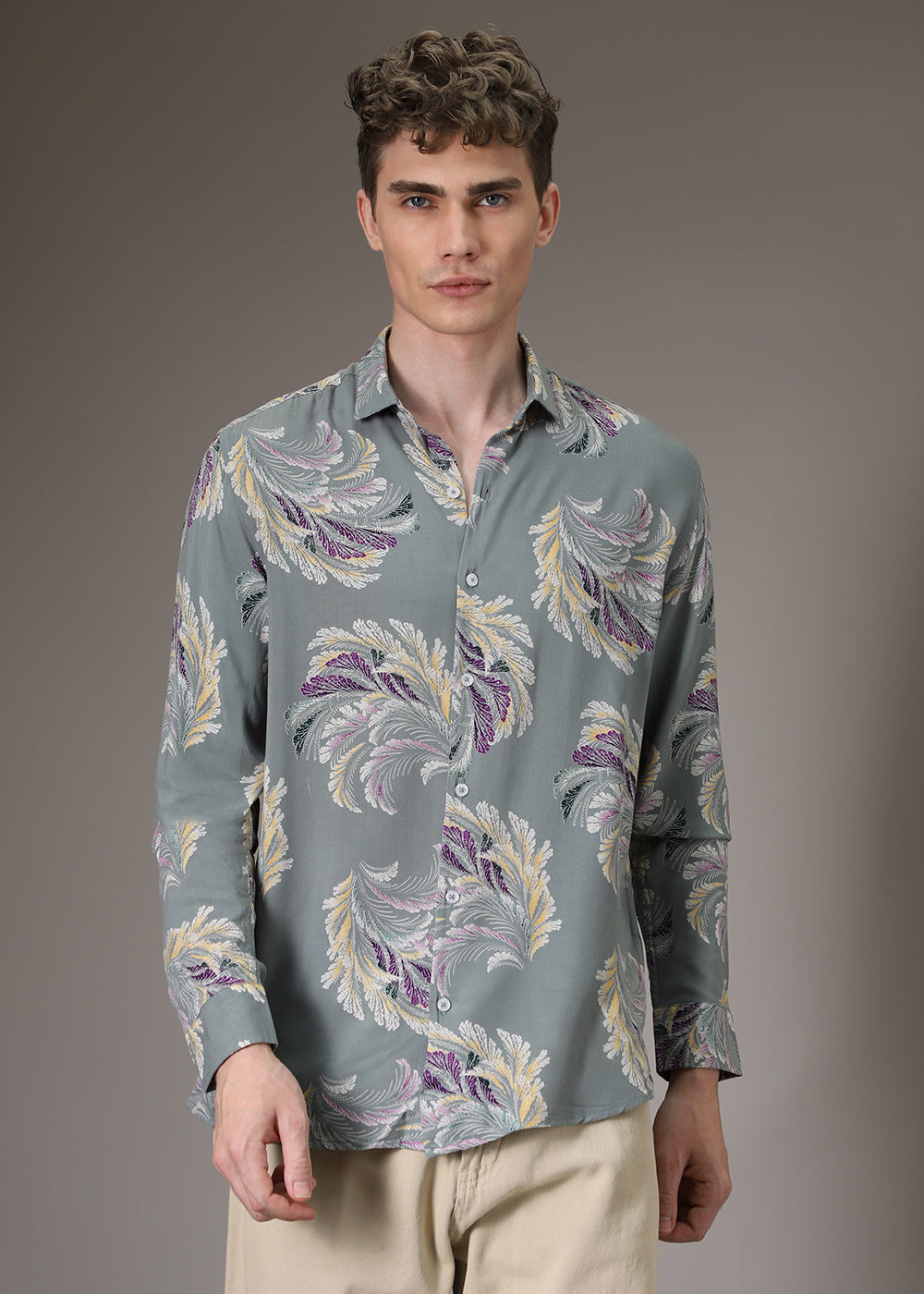 Green Leaf Abstract Feather Shirt