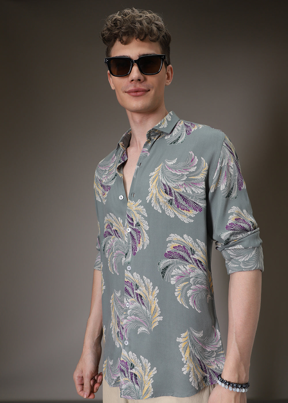 Green Leaf Abstract Feather Shirt