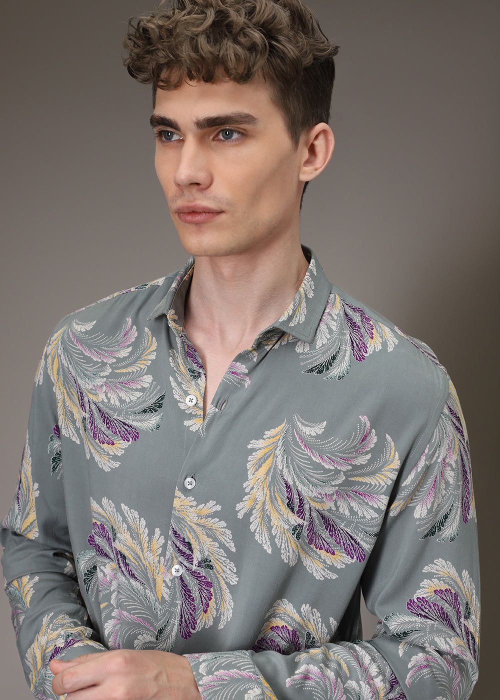 Green Leaf Abstract Feather Shirt