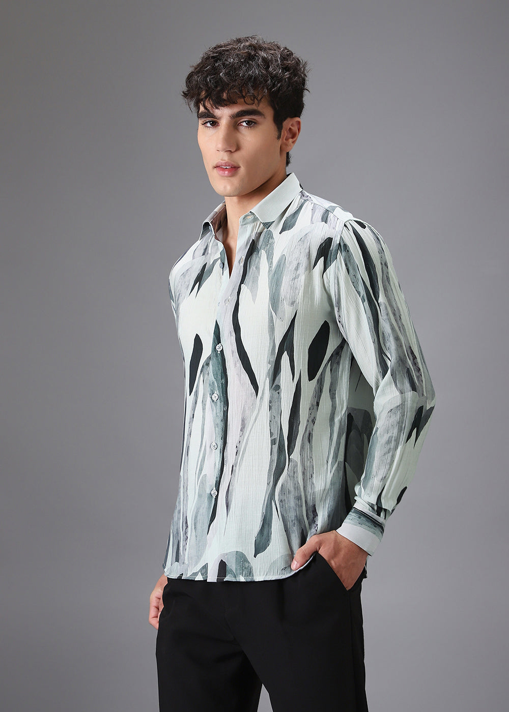 Green Leaf Crushed Printed Shirt