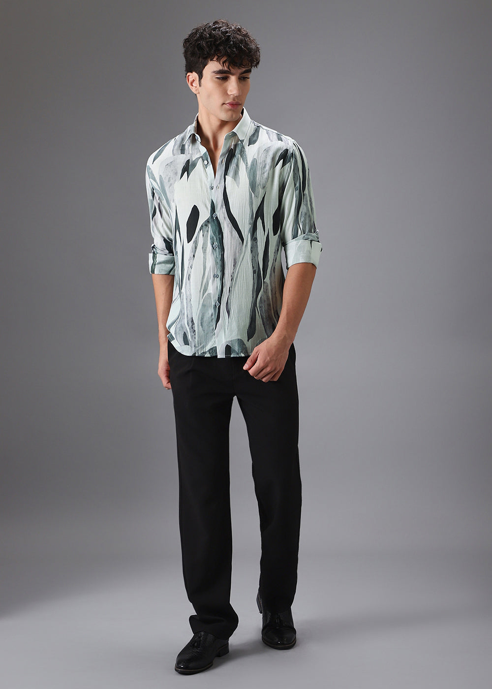 Green Leaf Crushed Printed Shirt