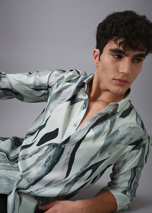 Green Leaf Crushed Printed Shirt