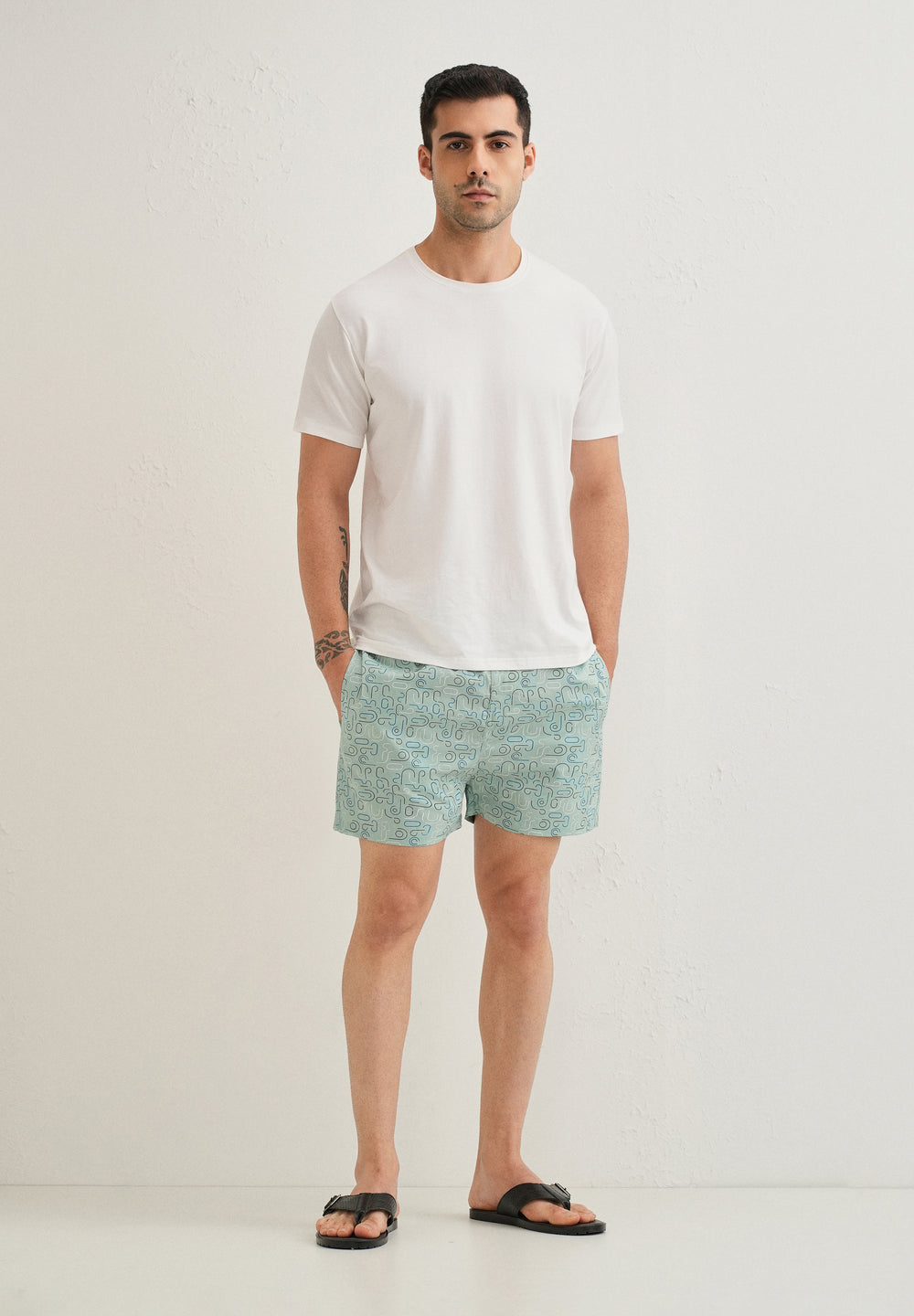 Green Line Art Printed Boxer