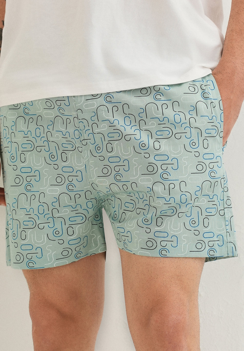 Green Line Art Printed Boxer