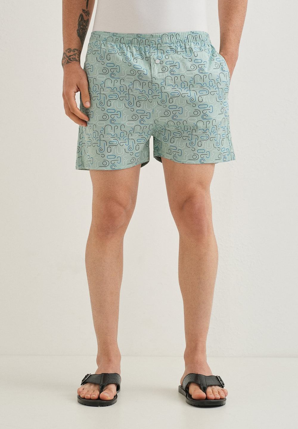 Green Line Art Printed Boxer