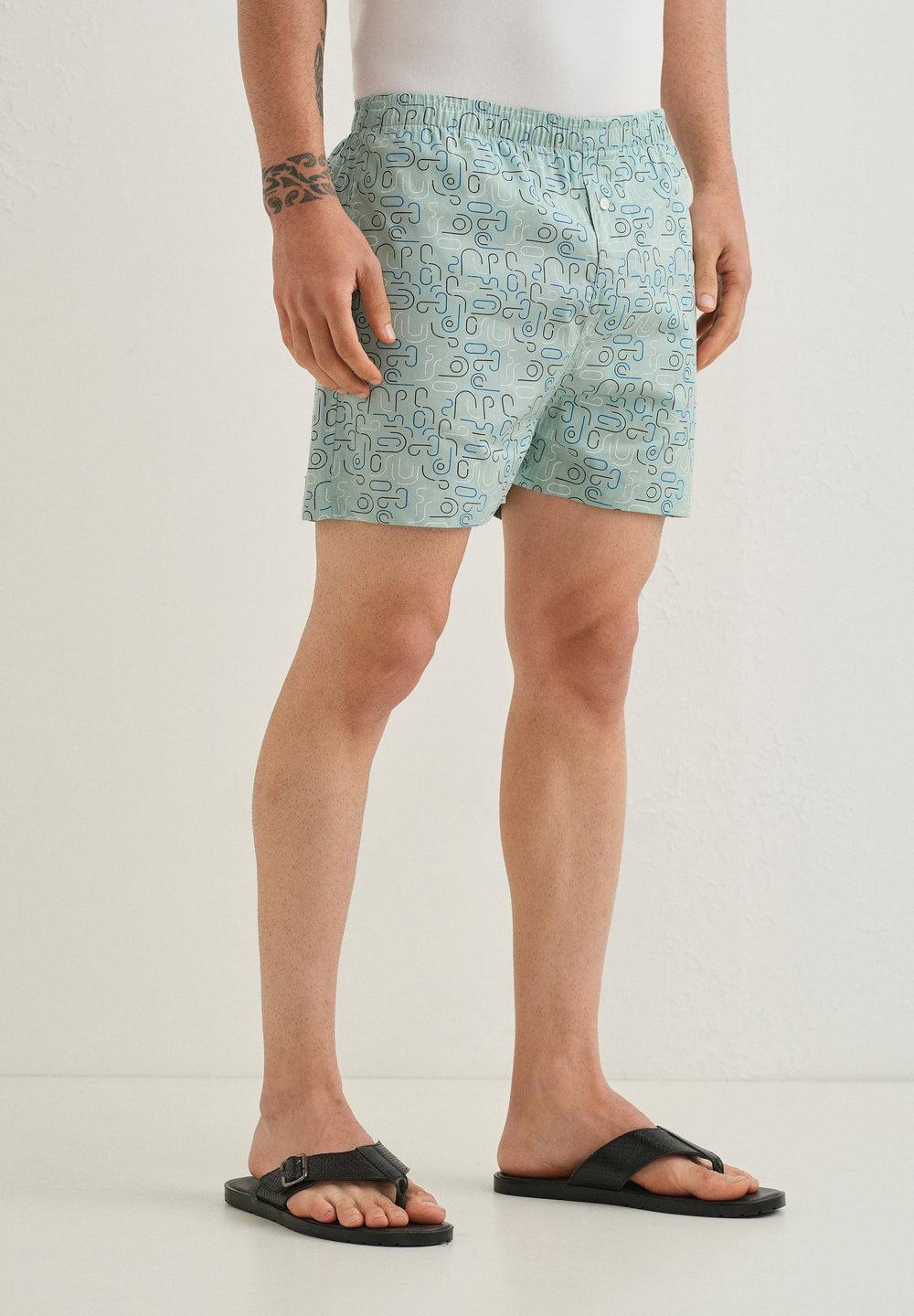 Green Line Art Printed Boxer