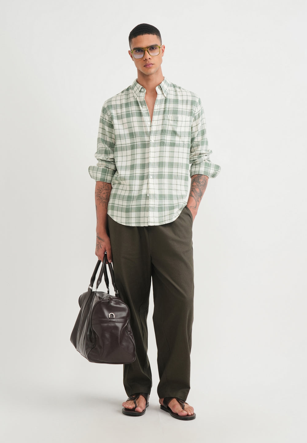 Green Lyocell Linen Check Shirt