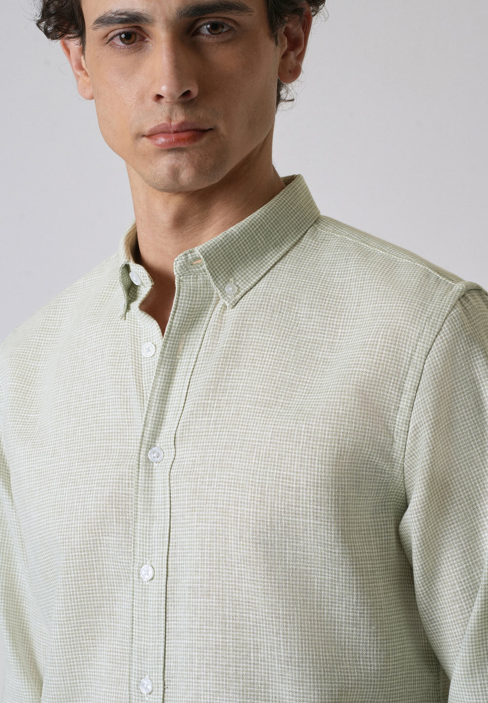 Green Micro Checks Blended Cotton Shirt