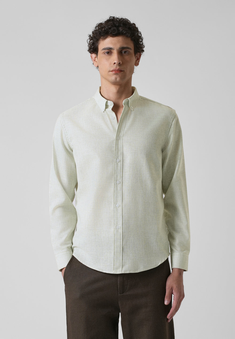 Green Micro Checks Blended Cotton Shirt