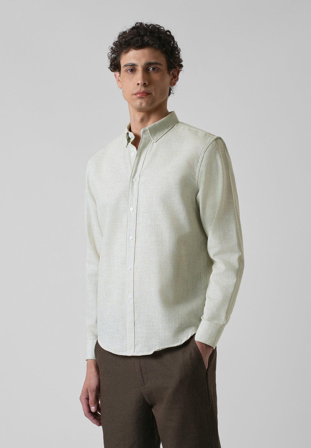 Green Micro Checks Blended Cotton Shirt