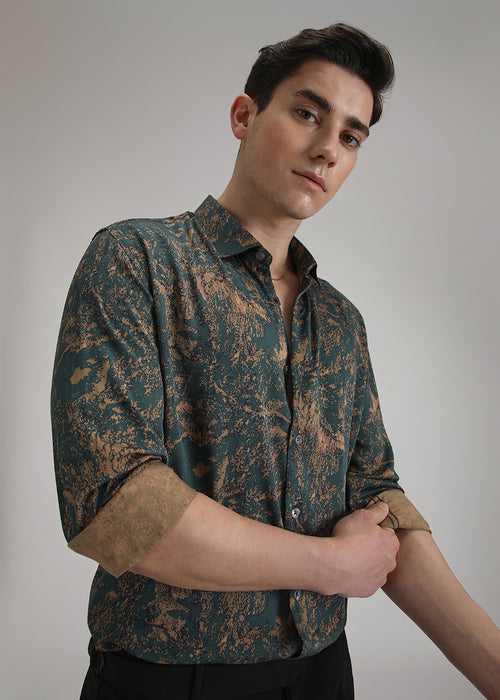 Green Ochre Abstract Printed Shirt