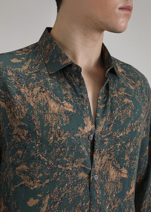 Green Ochre Abstract Printed Shirt