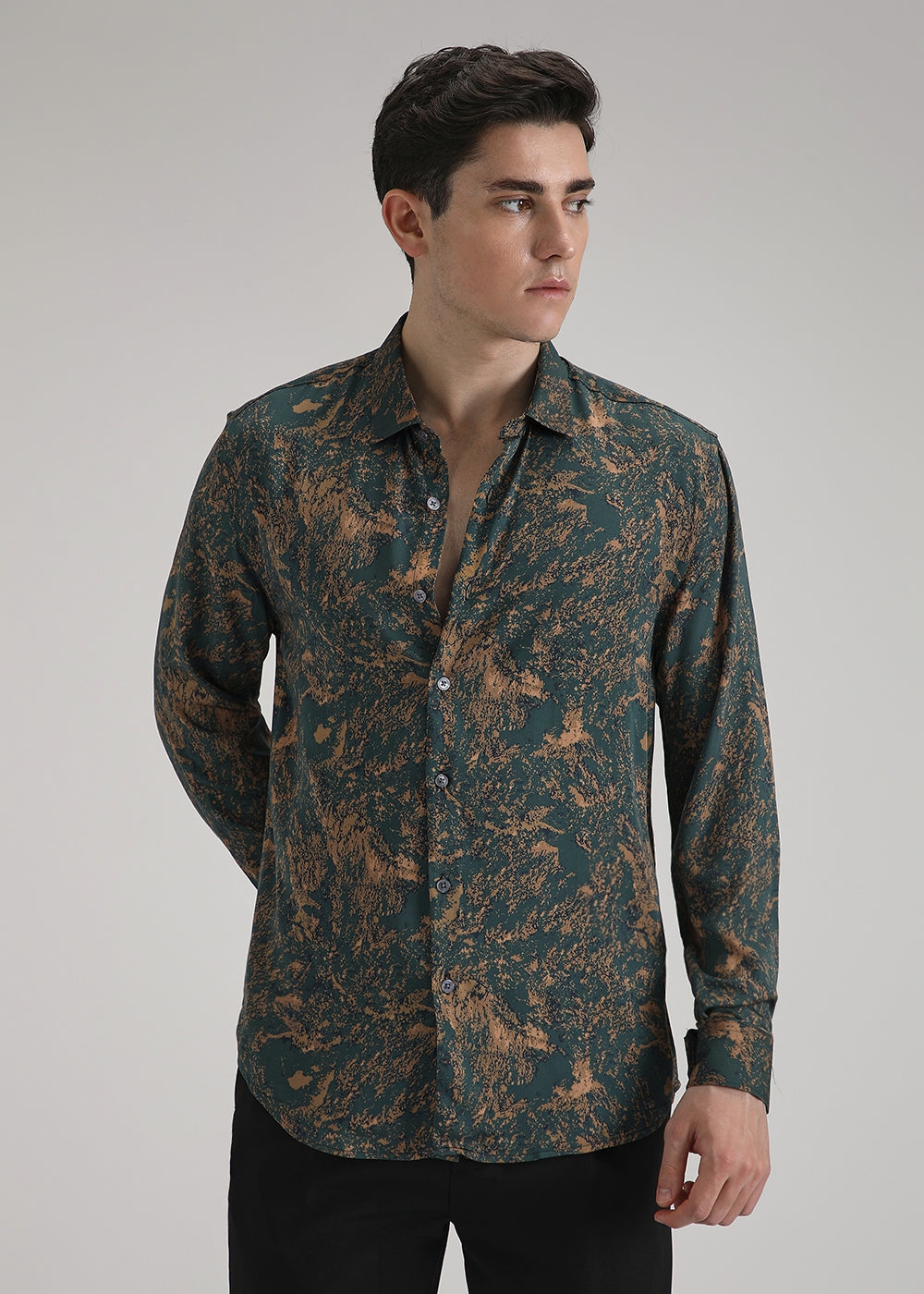 Green Ochre Abstract Printed Shirt