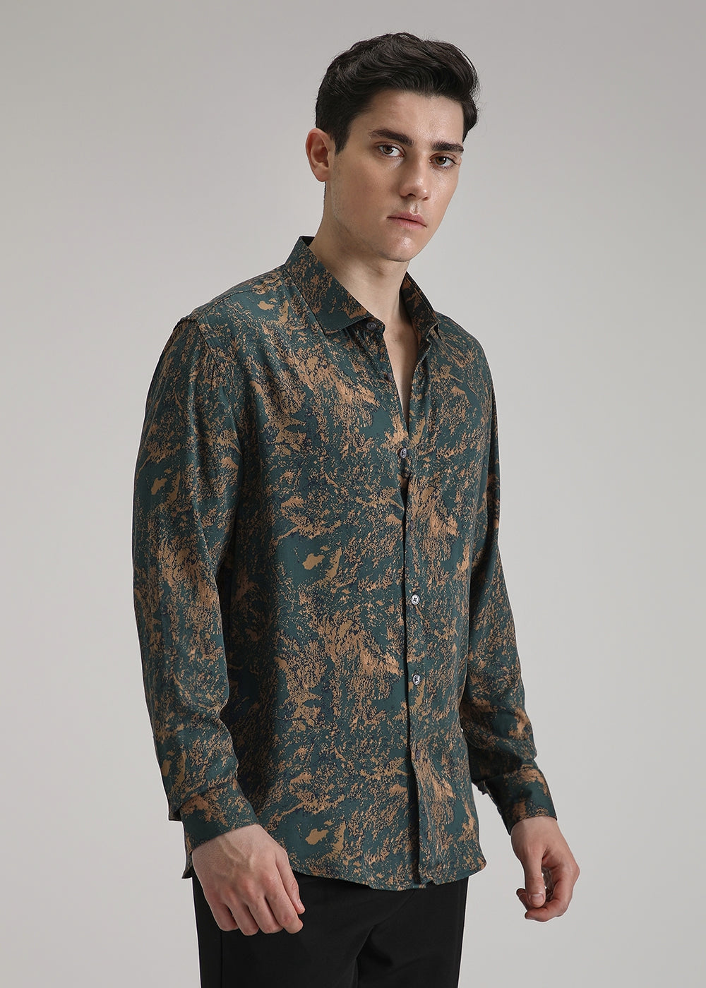 Green Ochre Abstract Printed Shirt