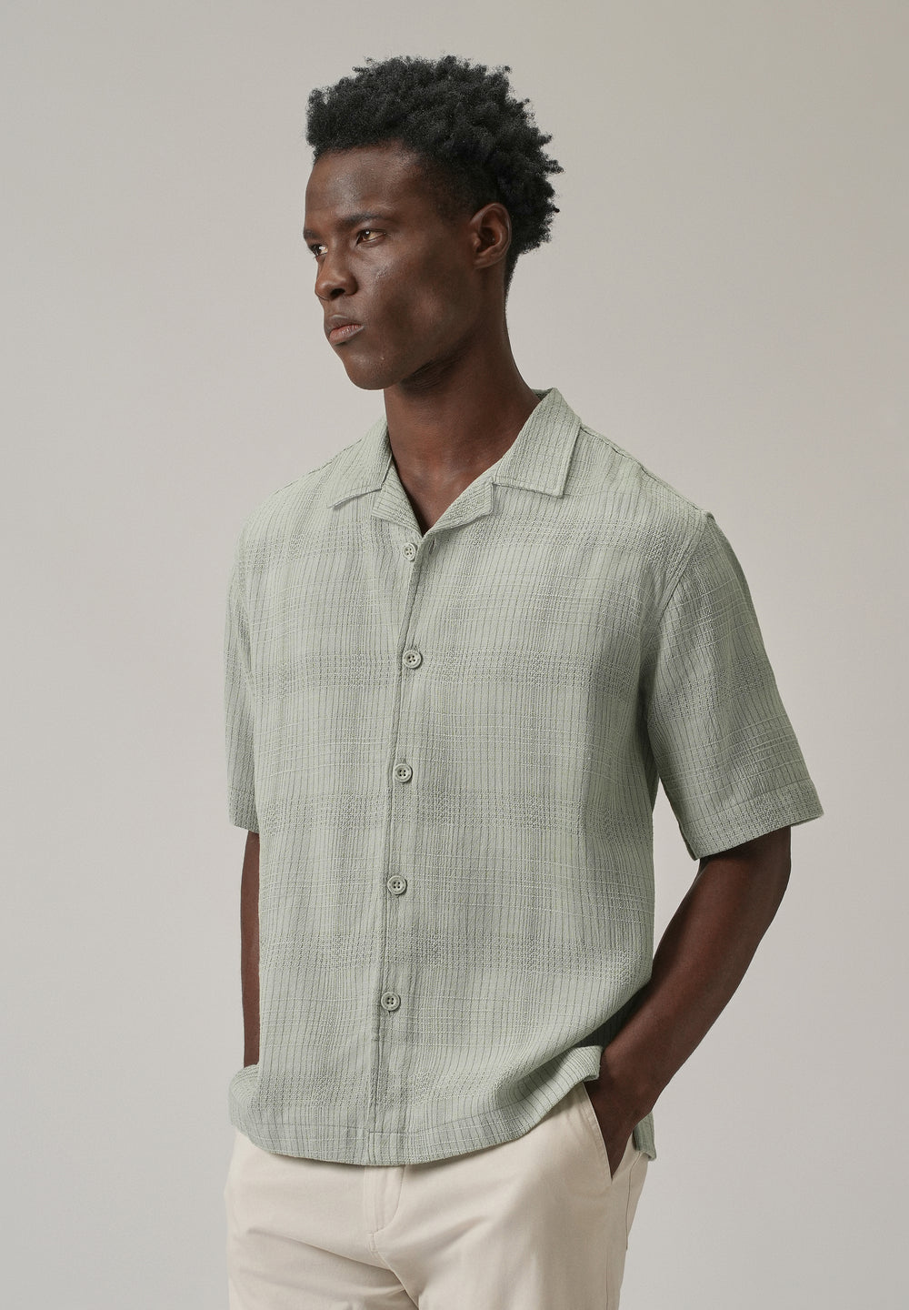 Green Open Weave Cotton Shirt
