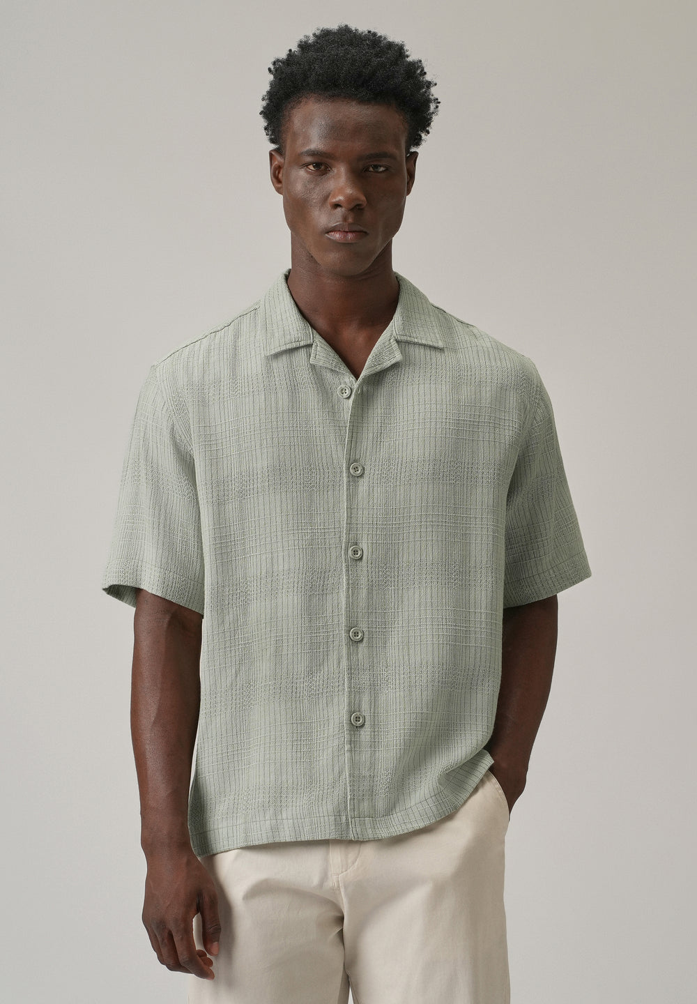 Green Open Weave Cotton Shirt