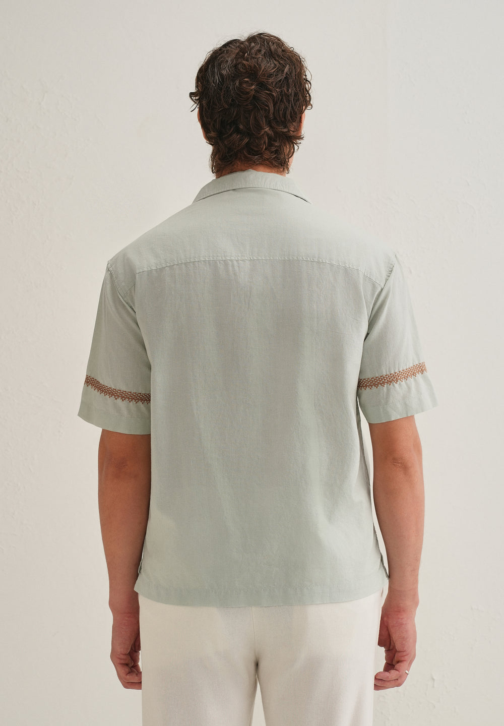 Green Palm Embroidered Cuban Collar Shirt