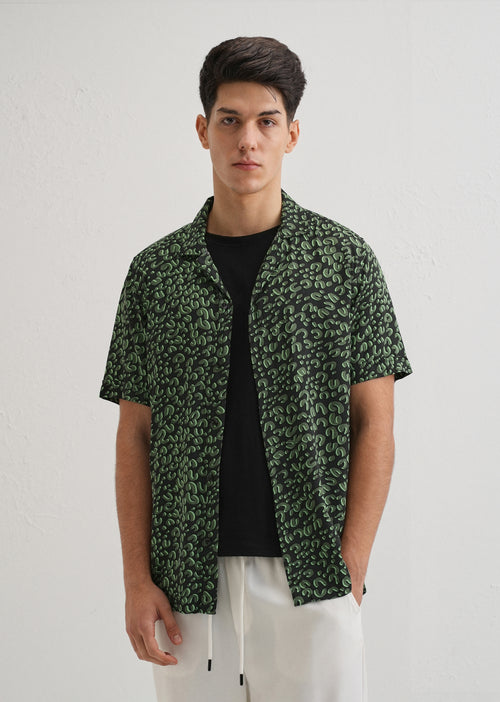 Green Panthera Print Half sleeve shirt