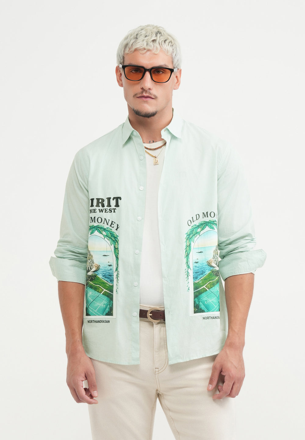 Green Placement Print Cotton Shirt