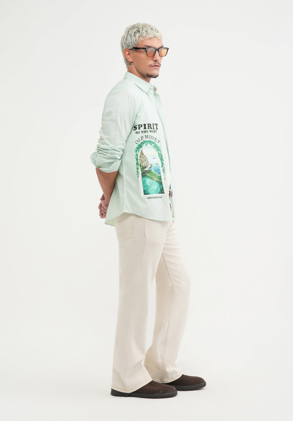Green Placement Print Cotton Shirt