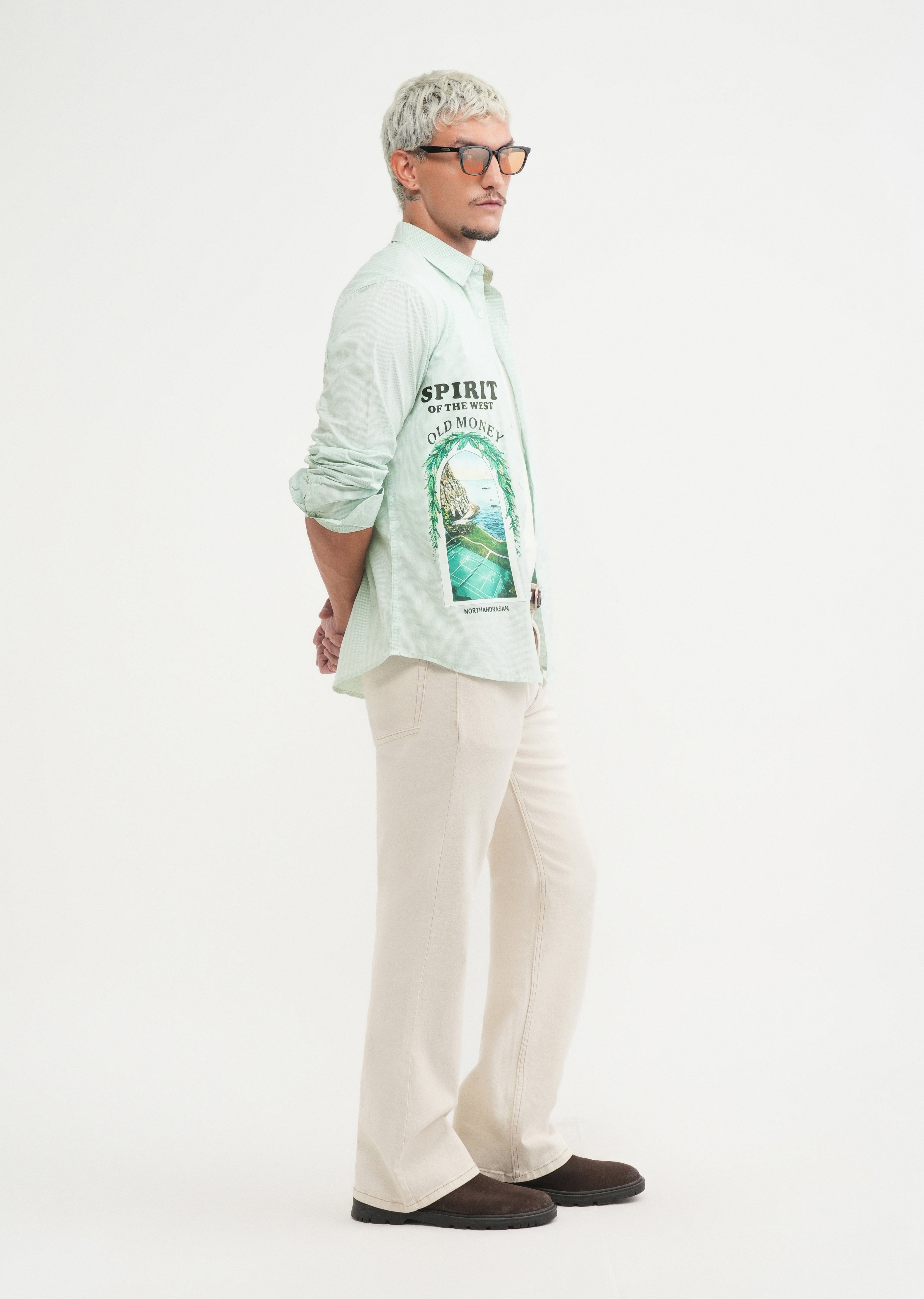 Green Placement Print Cotton Shirt