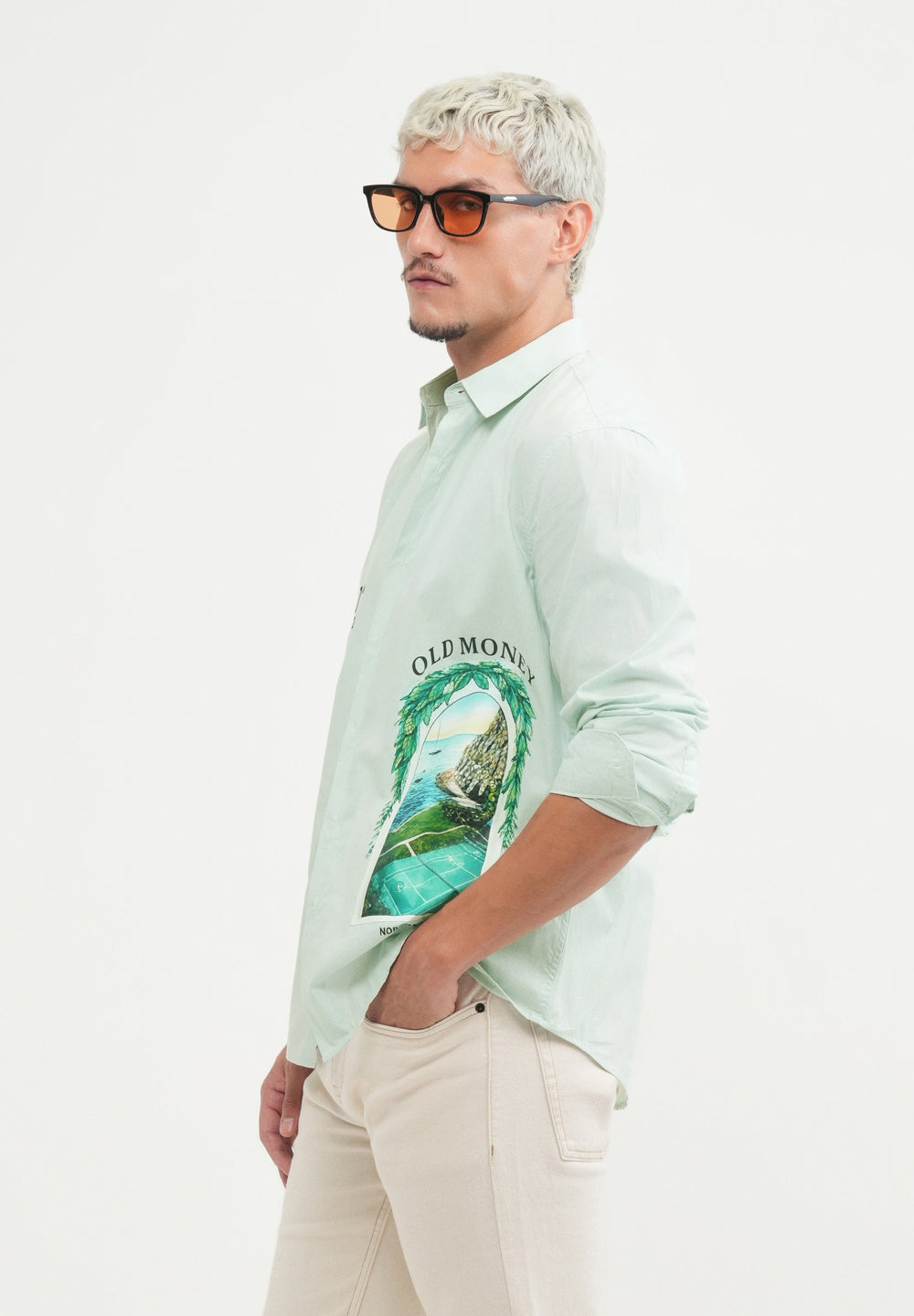 Green Placement Print Cotton Shirt