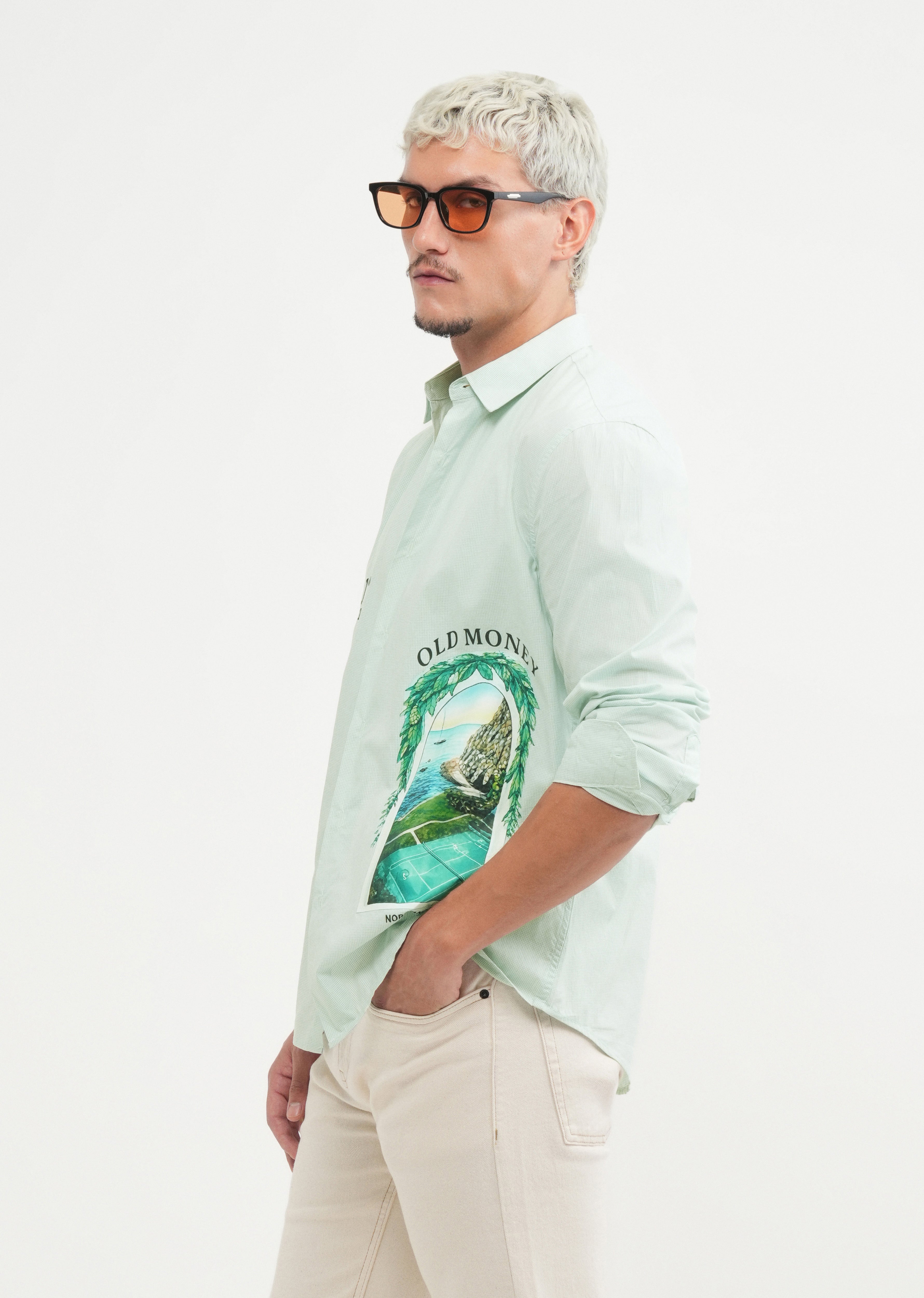 Green Placement Print Cotton Shirt