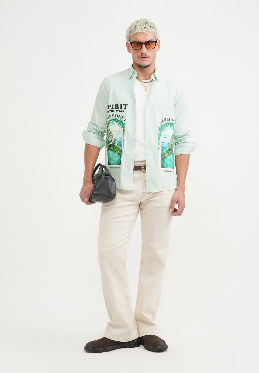 Green Placement Print Cotton Shirt
