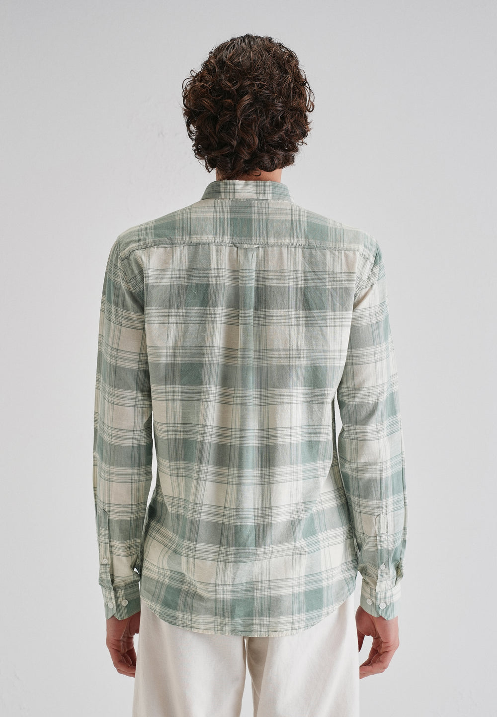 Green Plaid Checked Cotton Linen Shirt
