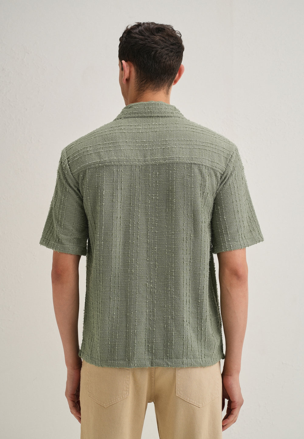 Green Plain Cuban Collar Knitted Shirt