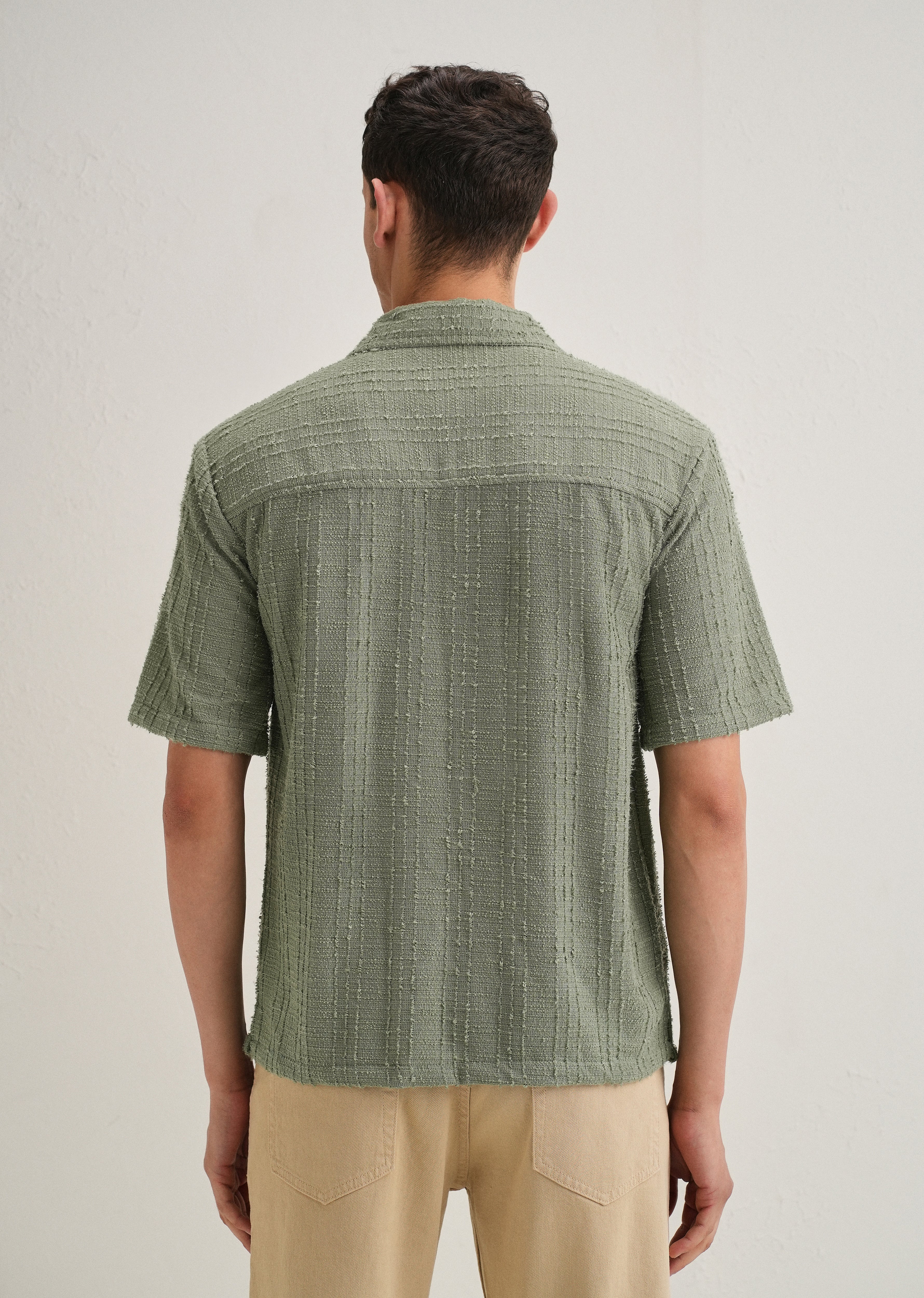 Green Plain Cuban Collar Knitted Shirt
