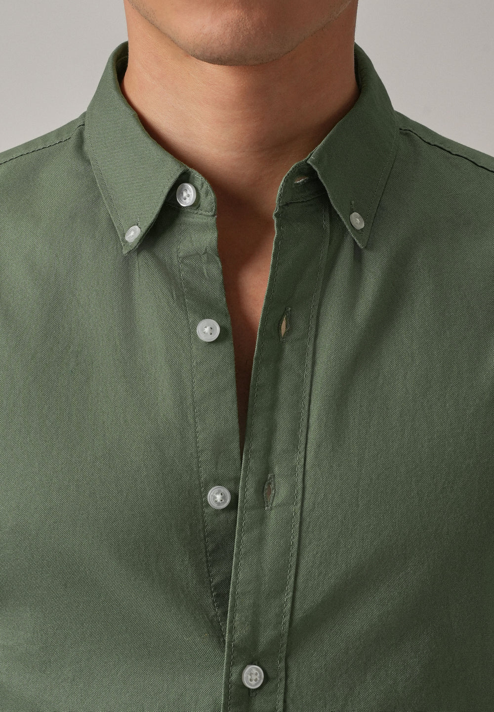 Green Plain Elbow Patch Oxford Shirt