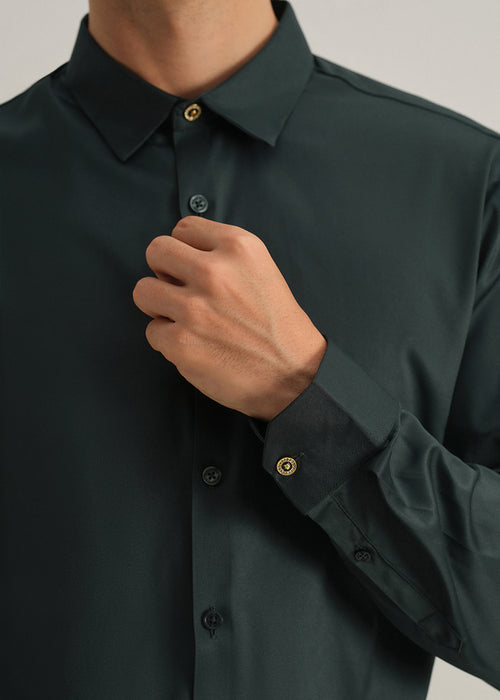 Green Plain Stitchless Placket Shirt