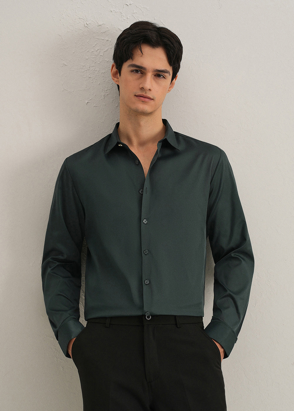 Green Plain Stitchless Placket Shirt