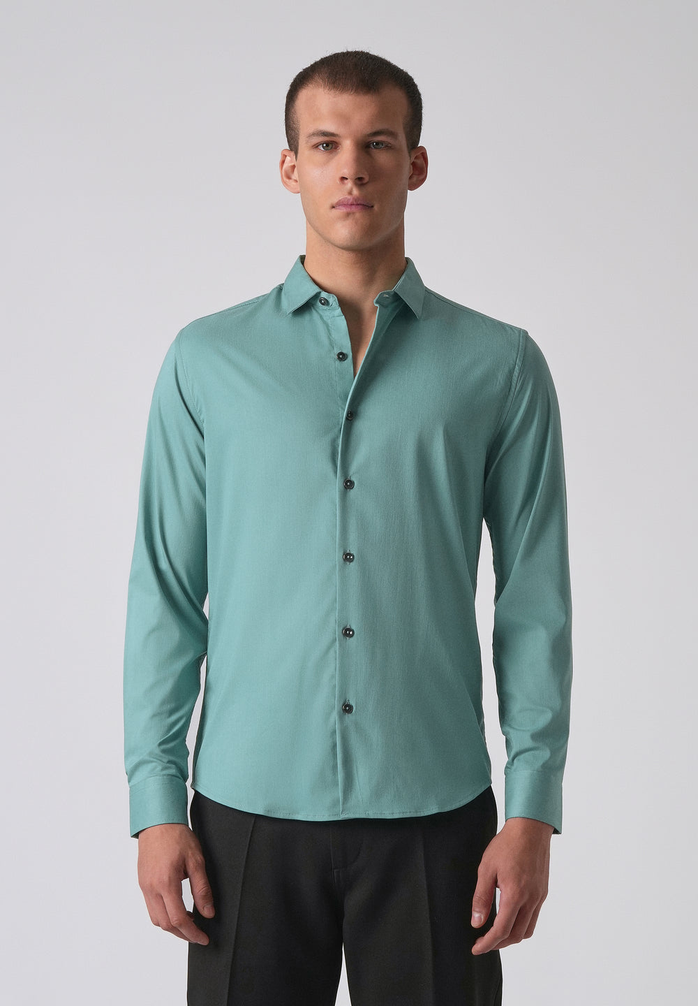 Green Plain Cotton Stretch Shirt