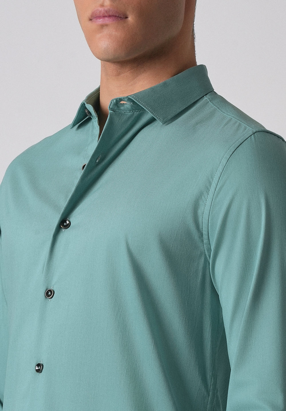 Green Plain Cotton Stretch Shirt